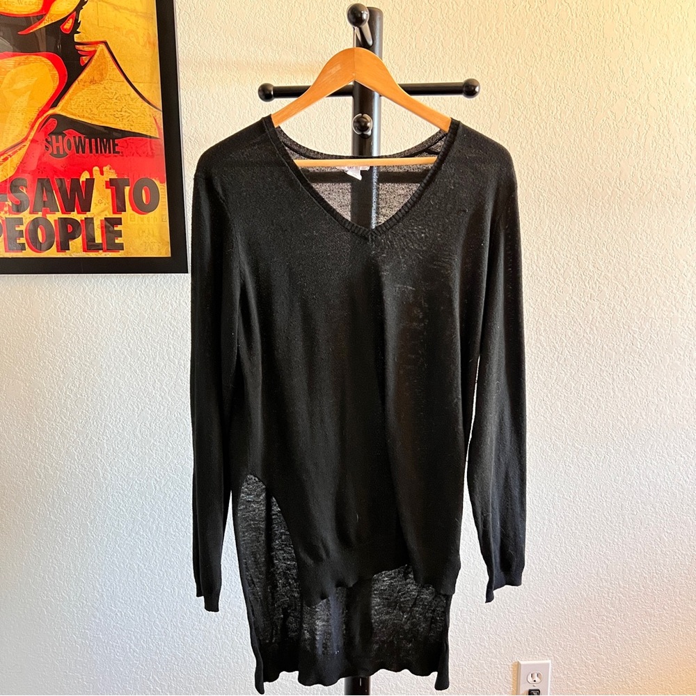 Bar III Black High Low Slit Pullover V Neck Sweater XXL